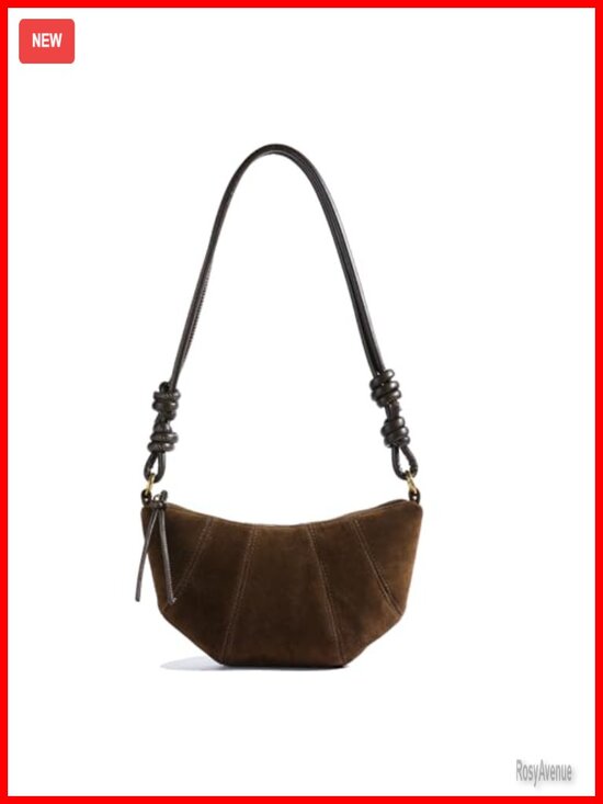 Handbags - Faux Suede Crescent Crossbody Bag with Adjustable Strap - Mini Handbag